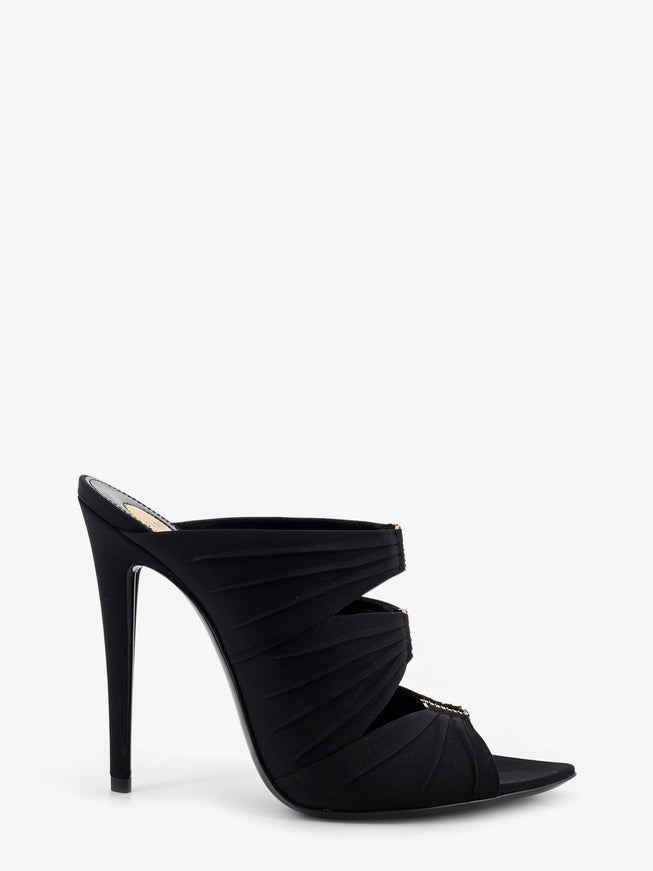Saint Laurent Emilie Satin Sandals With Rhinestone Logo Detail Nero Crystal+Light B