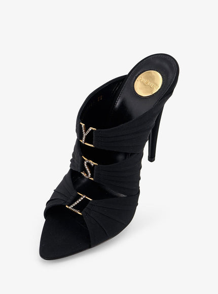 Saint Laurent Emilie Satin Sandals With Rhinestone Logo Detail