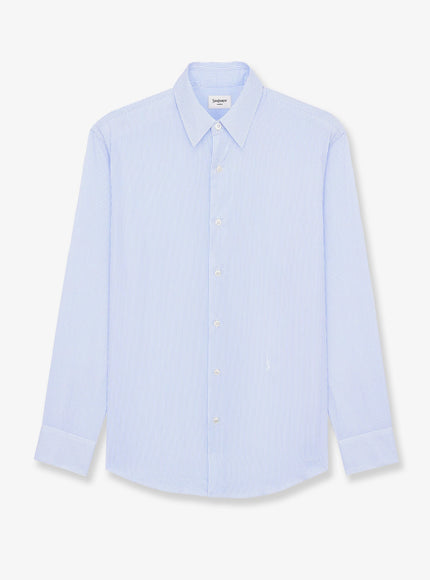 Saint Laurent Cassandre Cotton Shirt With Striped Pattern Craie Bleu