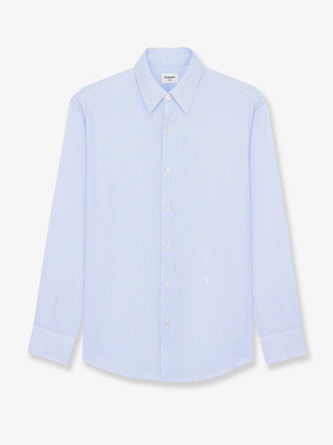 Saint Laurent Cassandre Cotton Shirt With Striped Pattern Craie Bleu