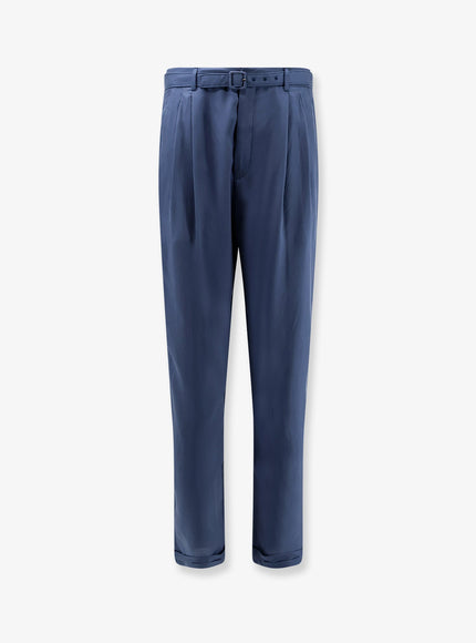 Saint Laurent Silk Trousers With Belt Bleu Acier