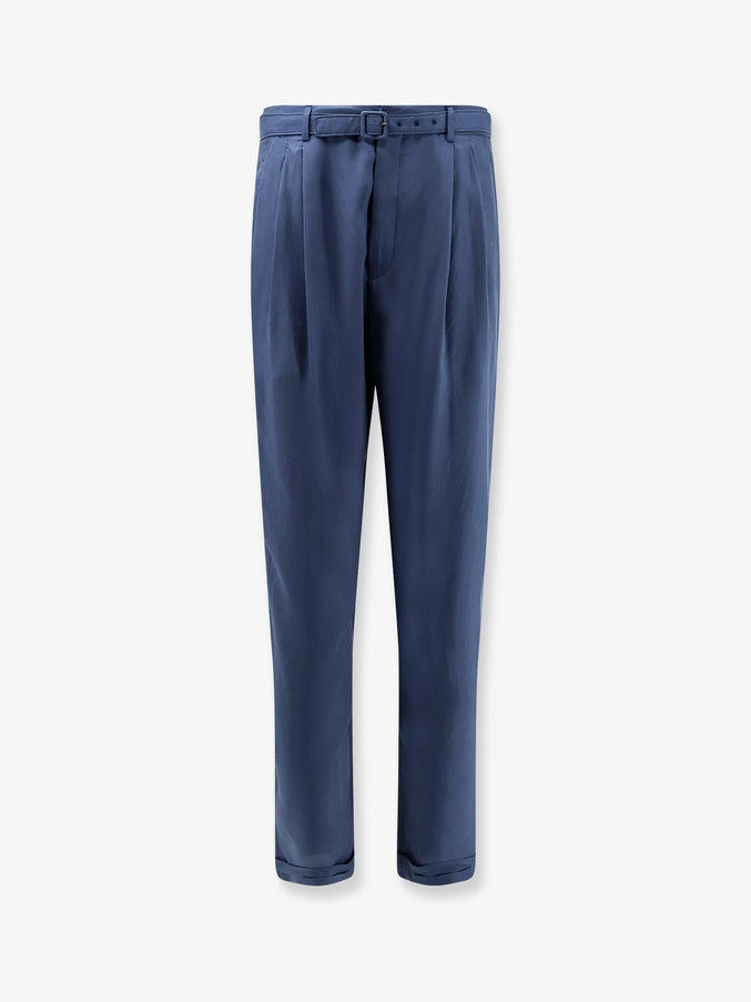 Saint Laurent Silk Trousers With Belt Bleu Acier