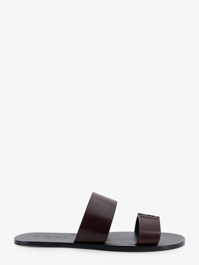 Saint Laurent Babylone Leather Sandals Ultra Dark Brown