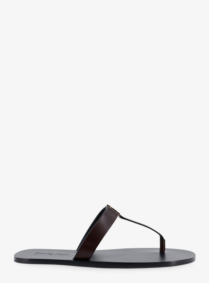 Saint Laurent Babylone Leather Sandals Ultra Dark Brown