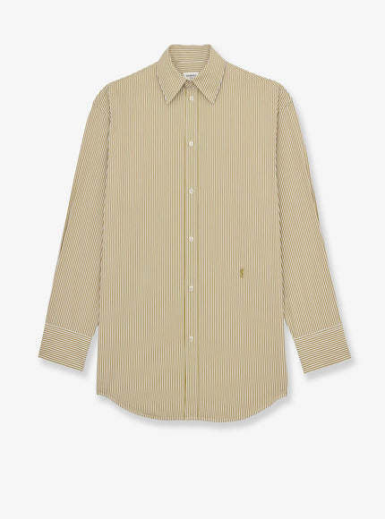 Saint Laurent Striped Cotton Shirt Kaki Blanc