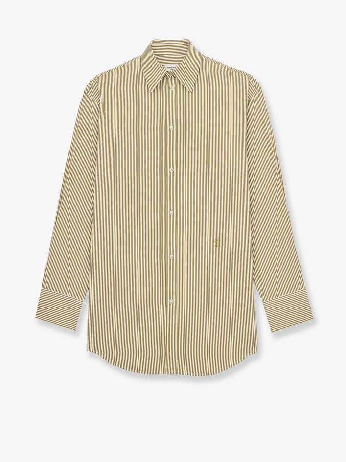 Saint Laurent Striped Cotton Shirt Kaki Blanc