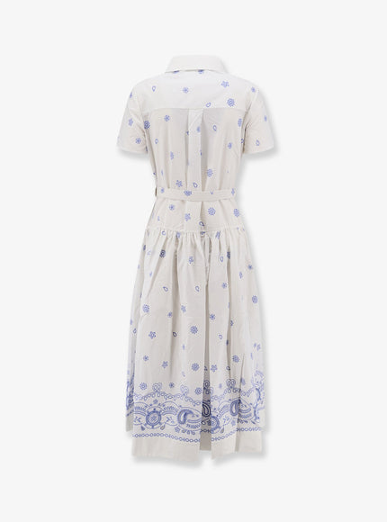 Self Portrait Long Cotton Dress With All-Over Contrasting Embroidery