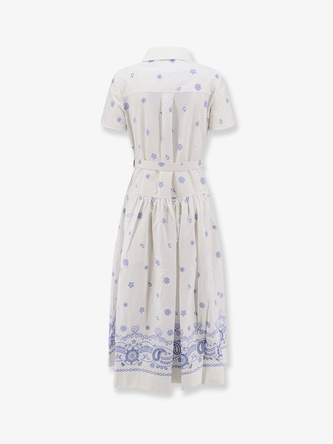Self Portrait Long Cotton Dress With All-Over Contrasting Embroidery
