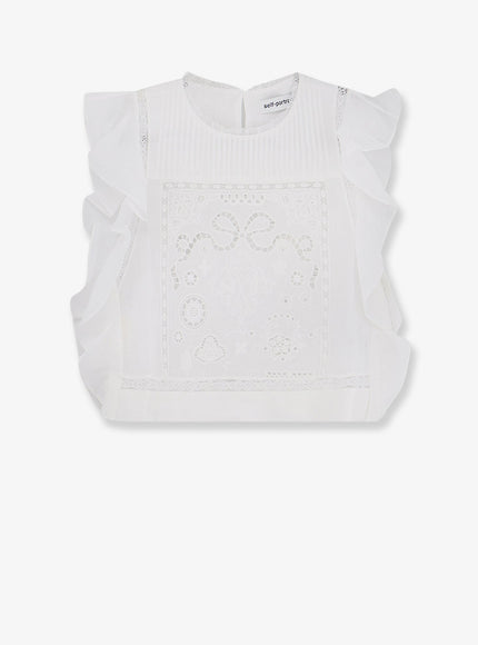 Self Portrait Ramie Top With Lace Inserts White