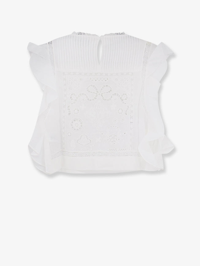 Self Portrait Ramie Top With Lace Inserts