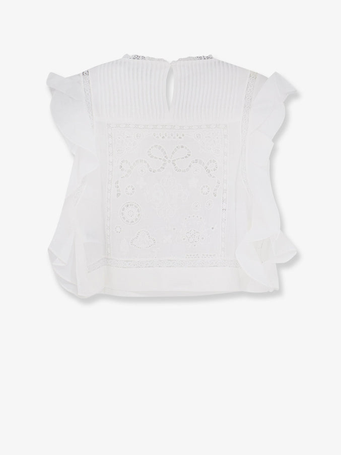 Self Portrait Ramie Top With Lace Inserts