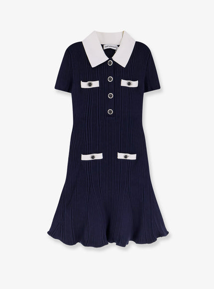 Self-Portrait Navy Ribbed Knit Mini Dress Navy