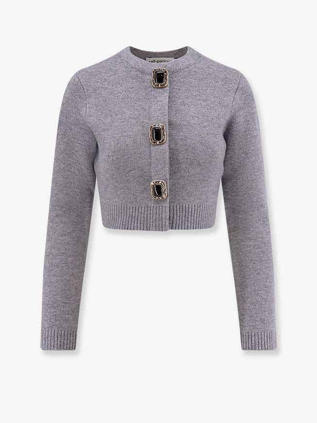 Self Portrait Cropped Wool Cardigan Grey