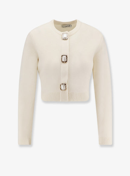 Self Portrait Cropped Wool Cardigan Cream