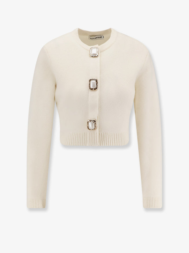 Self Portrait Cropped Wool Cardigan Cream