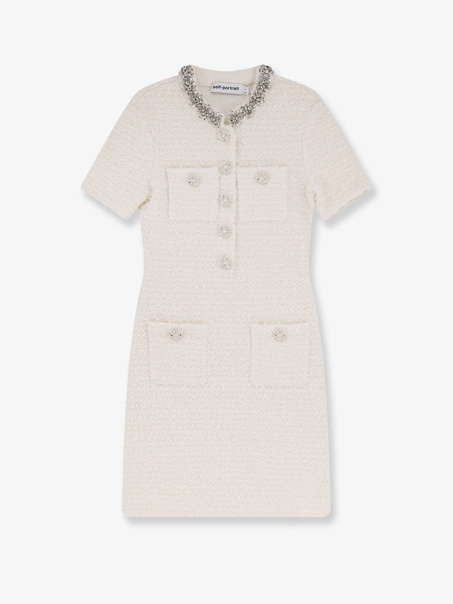 Self Portrait Dress With Jewel Buttons Cream