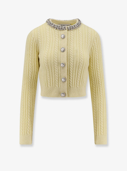 Self Portrait Cropped Wool And Alpaca Blend Cardigan Yellow