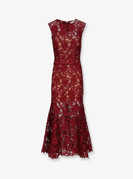 Self Portrait Lace Midi Dress With Belt Burgundy