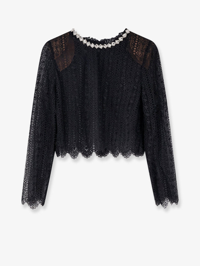 Self Portrait Lace Top With Rhinestones Black
