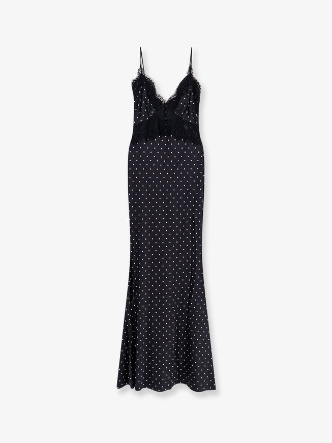 Self Portrait Polka-Dots Satin Long Dress Black And White