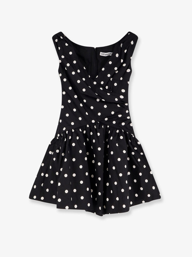Self Portrait Polka-Dots Cotton Mini Dress Black