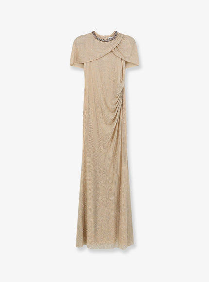 Self Portrait Maxi Dress With Rhinestones 8 Champagne