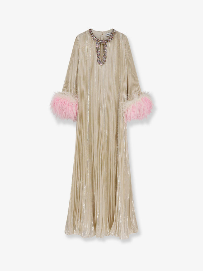 Self Portrait Silk And Metallic Fibre Long Dress Champagne