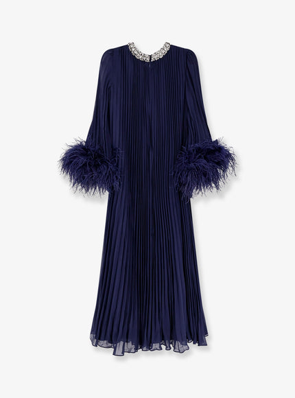 Self Portrait Chiffon Long Dress With Ostrich Feathers