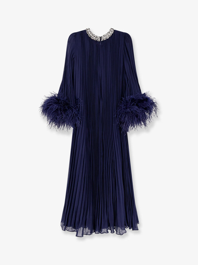Self Portrait Chiffon Long Dress With Ostrich Feathers