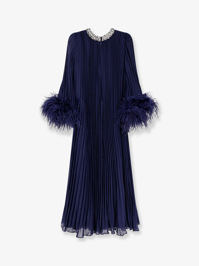 Self Portrait Chiffon Long Dress With Ostrich Feathers