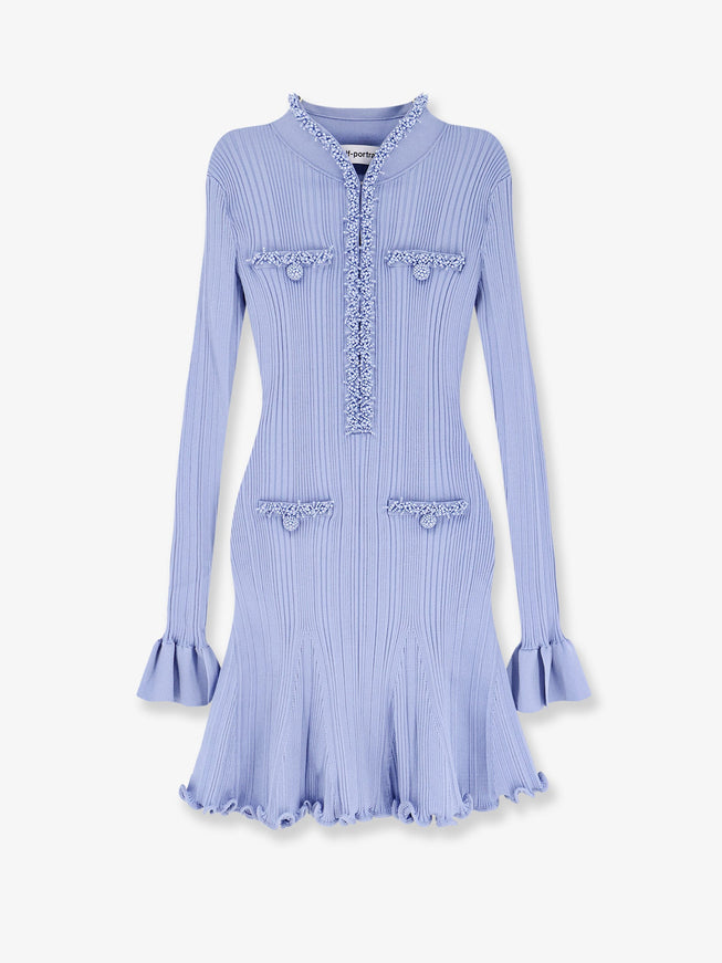 Self Portrait Ribbed Knitted Mini Dress Blue
