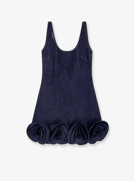 Self Portrait Denim Mini Dress With 3D Flowers Blue