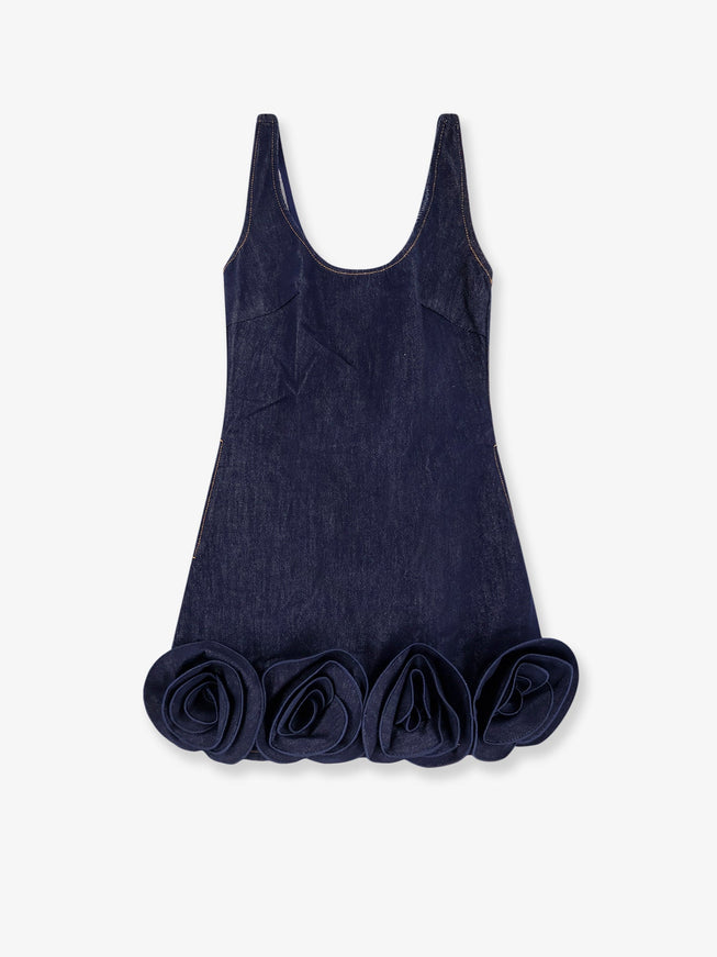 Self Portrait Denim Mini Dress With 3D Flowers Blue