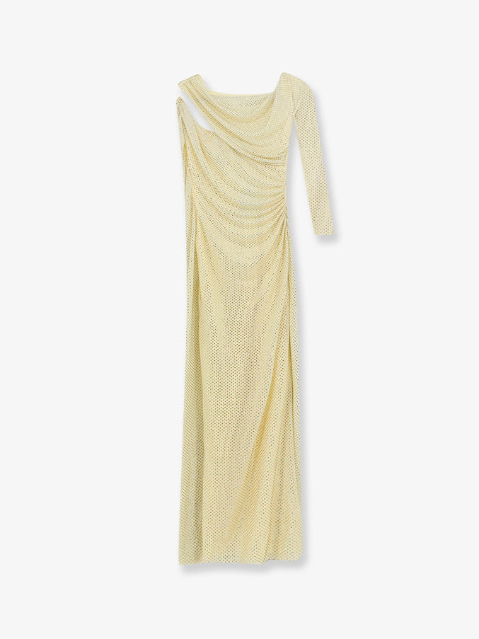 Self Portrait Midi Dress With Rhinestones 8 Yellow