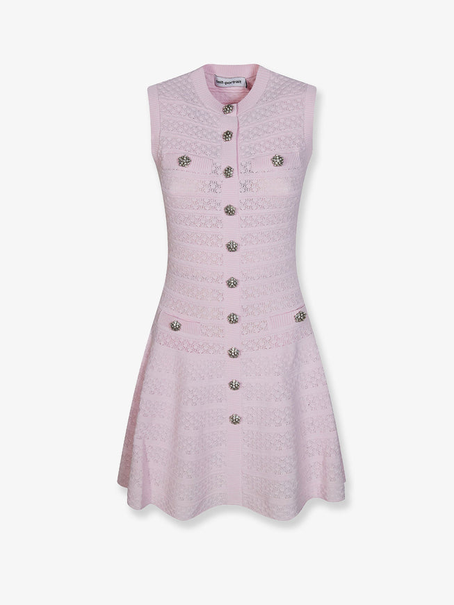 Self Portrait Pointelle Diamante Knit Dress Pink