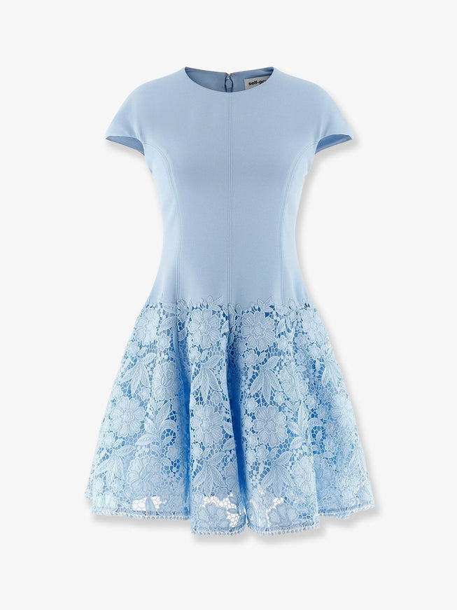 Self Portrait Crepe Lace Mini Dress Blue