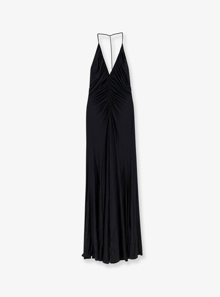 Self Portrait Gathered Jersey Long Dress Black