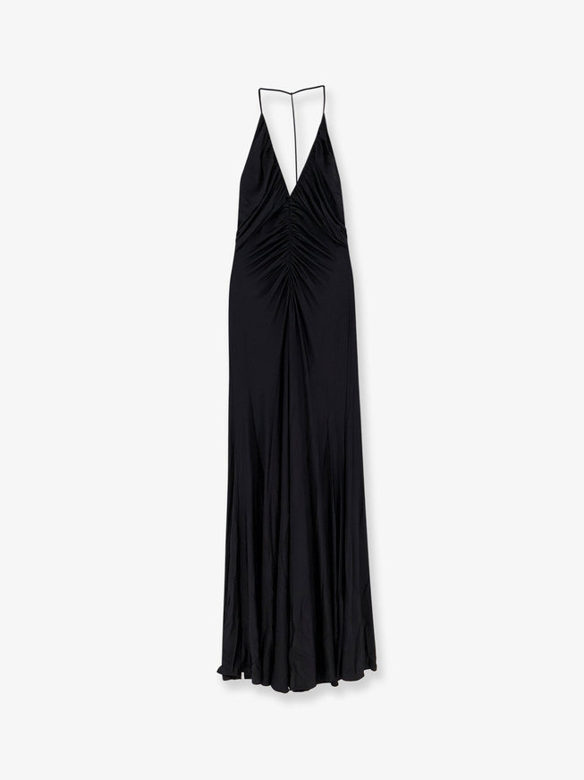 Self Portrait Gathered Jersey Long Dress Black