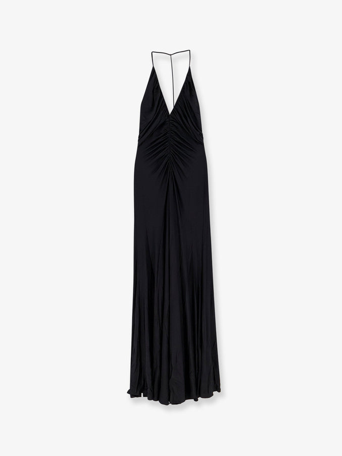Self Portrait Gathered Jersey Long Dress Black