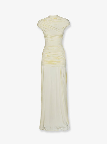 Self Portrait Draped Jersey Long Dress Yellow
