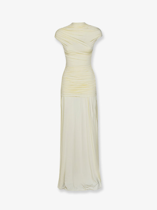 Self Portrait Draped Jersey Long Dress Yellow