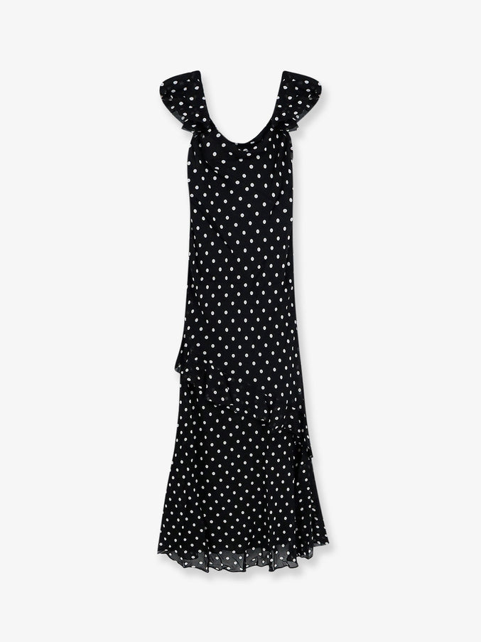 Self Portrait Polka-Dots Viscose Dress Black
