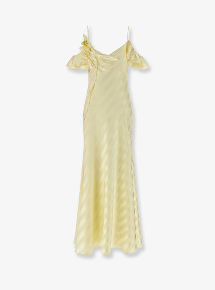 Self Portrait Striped Satin Long Dress Yellow