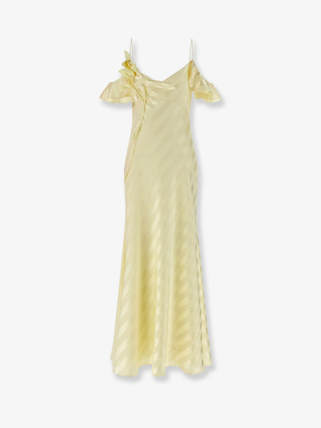 Self Portrait Striped Satin Long Dress Yellow