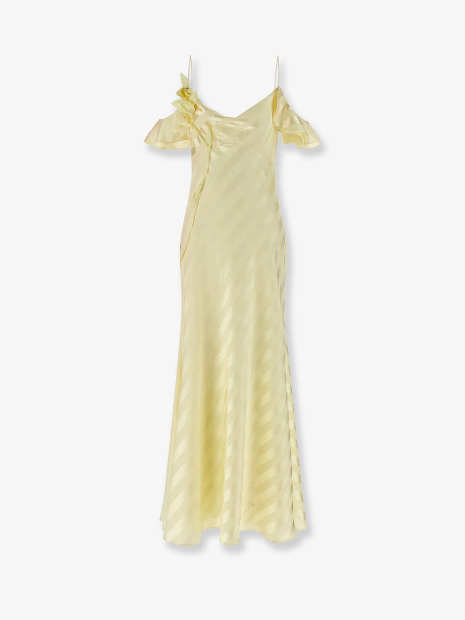 Self Portrait Striped Satin Long Dress Yellow