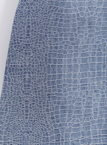 Self Portrait Rhinestone Croc Effect Denim Dress