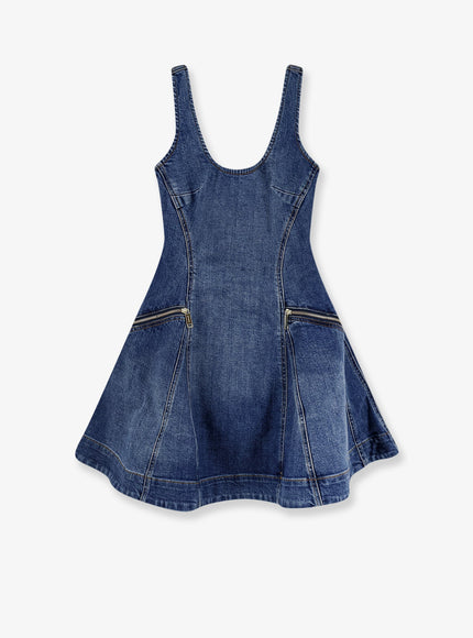 Self Portrait Flared Denim Mini Dress Blue