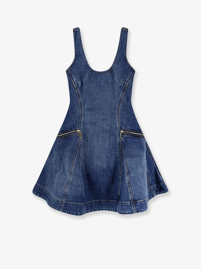 Self Portrait Flared Denim Mini Dress Blue