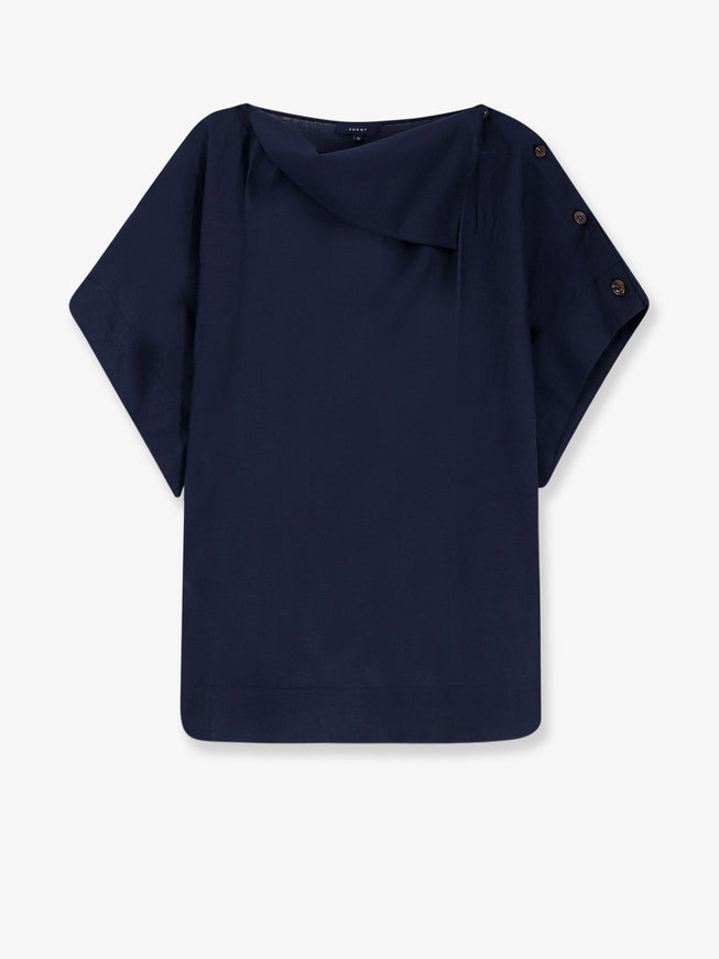 Soeur Issa Top In Linen Blend Navy