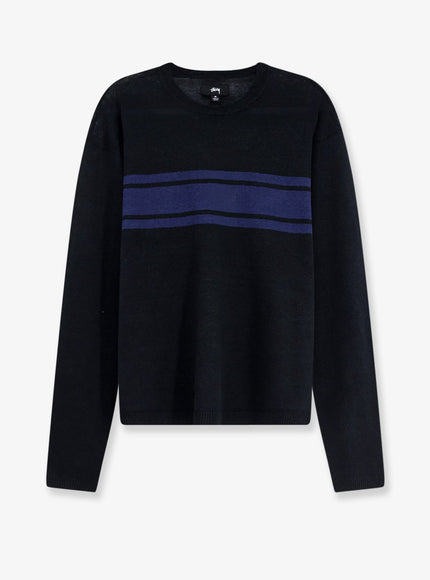 Stussy Striped Cotton And Linen Sweater Black